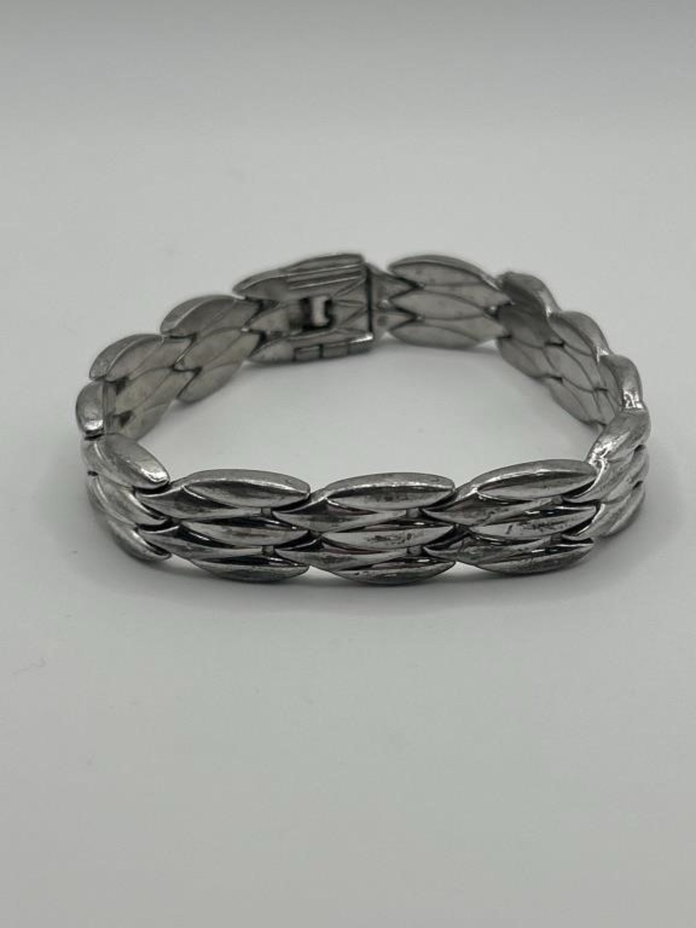 Vintage 925 Sterling Leaf Link Bracelet 8” Heavy 58.7g Box Clasp